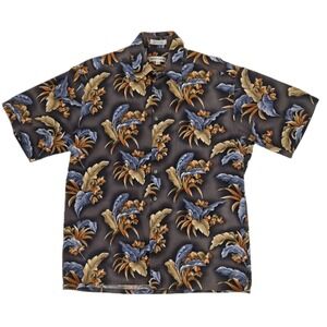 PIERRE CARDIN Men's Tropical Hawaiian Aloha Vtg Gray Blue Orange Shirt Size M